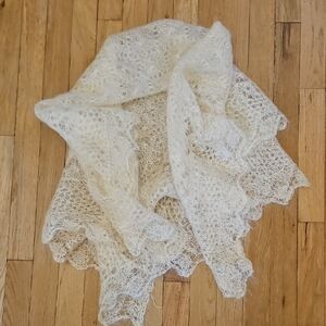 World Famous! Lace Knitted Shawl, cream